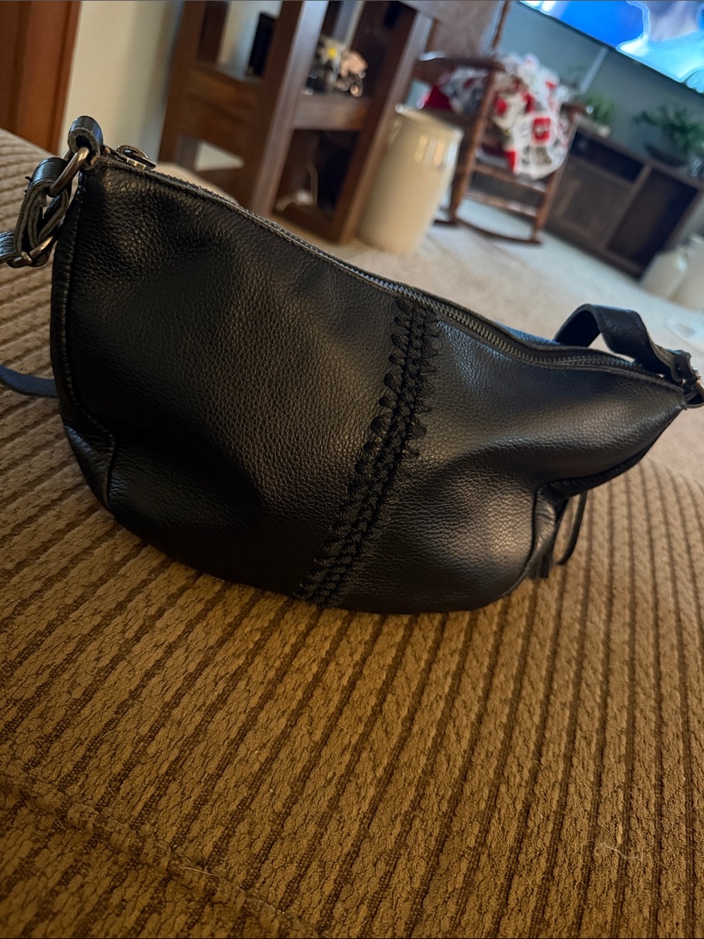 The Sak Black Leather Crossbody with Center Whipstitch